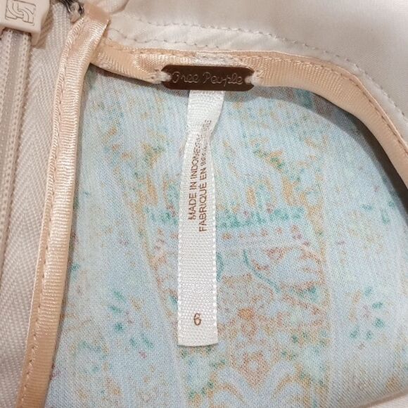 Free People Cabbage Rose Scarf Print Wide Leg Satin Jumpsuit Neutral Combo - 6 - Picture 8 of 10